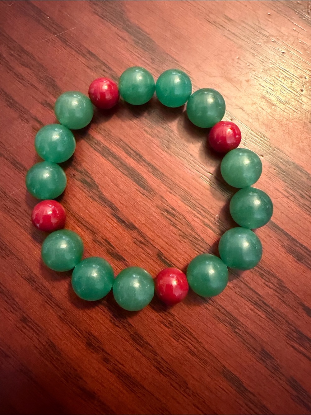 ✴️New✴️ Green Jade w Red Cinnabar Bracelet (12mm)
